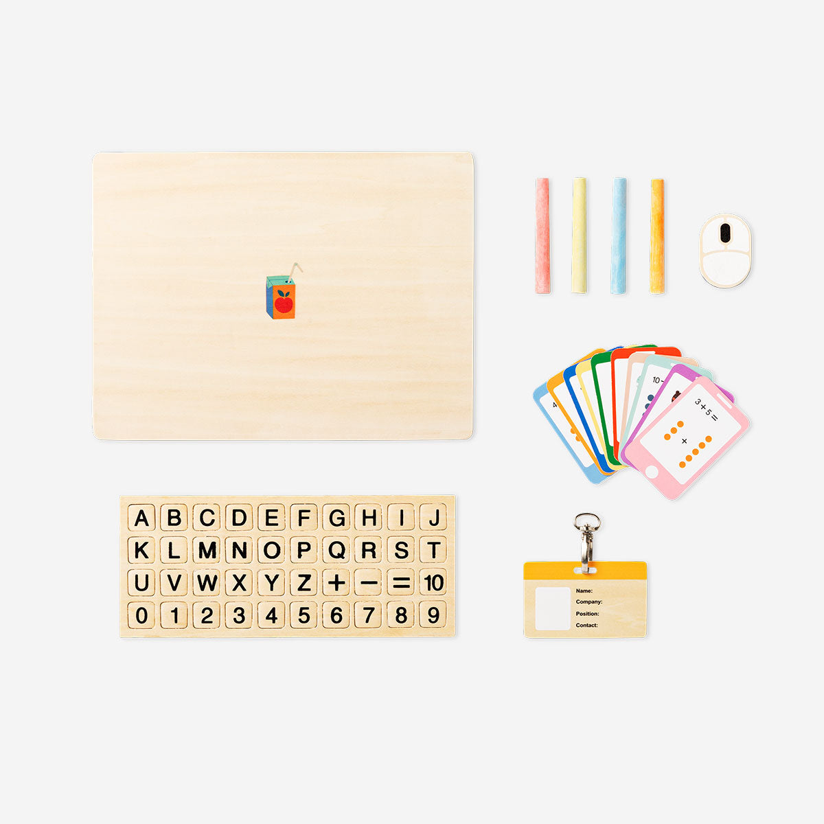 Wooden play computer toy from Flying Tiger Copenhagen featuring colorful buttons and a screen for imaginative pretend play.