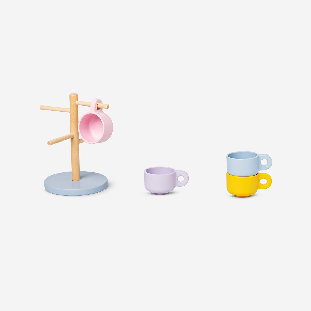 Wooden play cups with holder for play