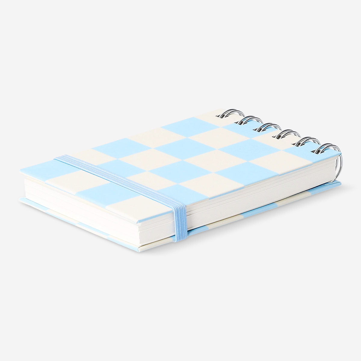 Blue chequered spiral bound notepad
