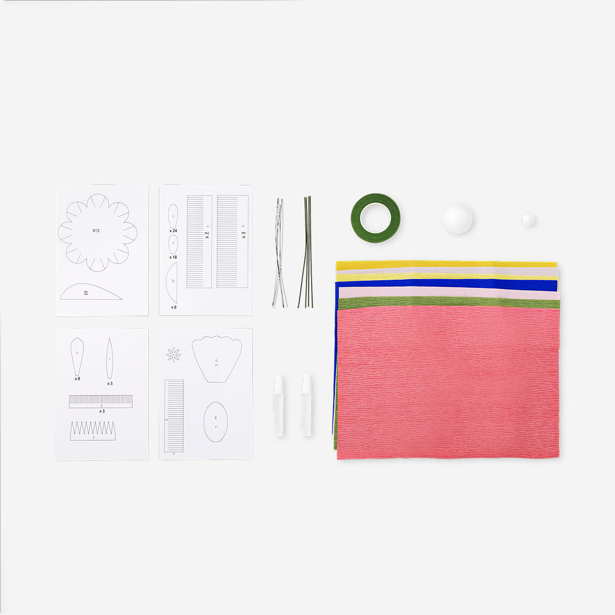 Colorful DIY paper flowers kit from Flying Tiger Copenhagen with supplies for creating handmade paper flower decorations.