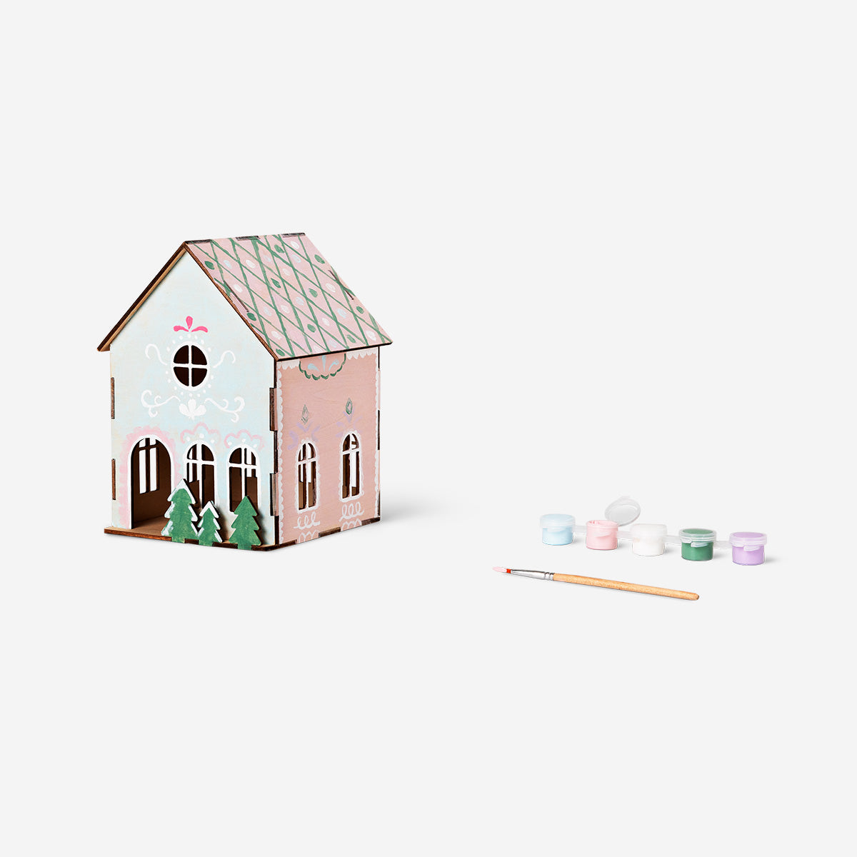 DIY tall wooden gingerbread house with paint - 24 cm