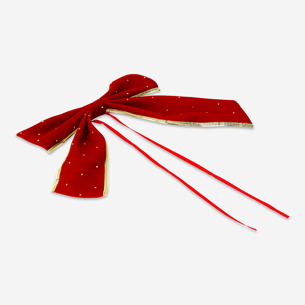 Big red velvet bow, 17 cm, perfect for office decor, made by Flying Tiger Copenhagen, shown in a close-up image.