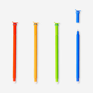 Set of 4 erasable gel ink pens with alien toppers from Flying Tiger Copenhagen, ideal for office or school use.
