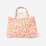 Flying Tiger Copenhagen shopper bag with colorful robe print, made of textile, featuring a spacious and stylish design.