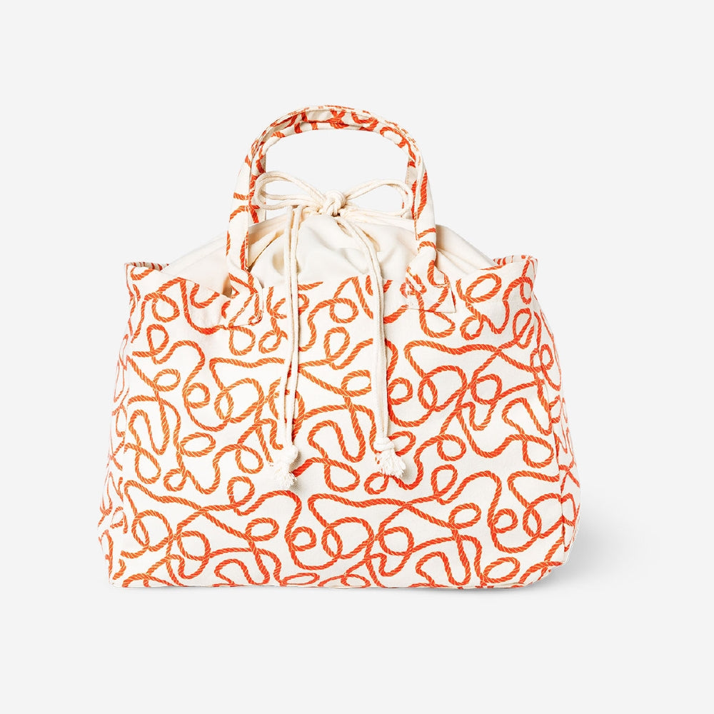 Flying Tiger Copenhagen shopper bag with colorful robe print, made of textile, featuring a spacious and stylish design.