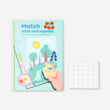Flying Tiger Copenhagen activity book titled "Match the Shape" featuring colorful shape matching puzzles for kids.