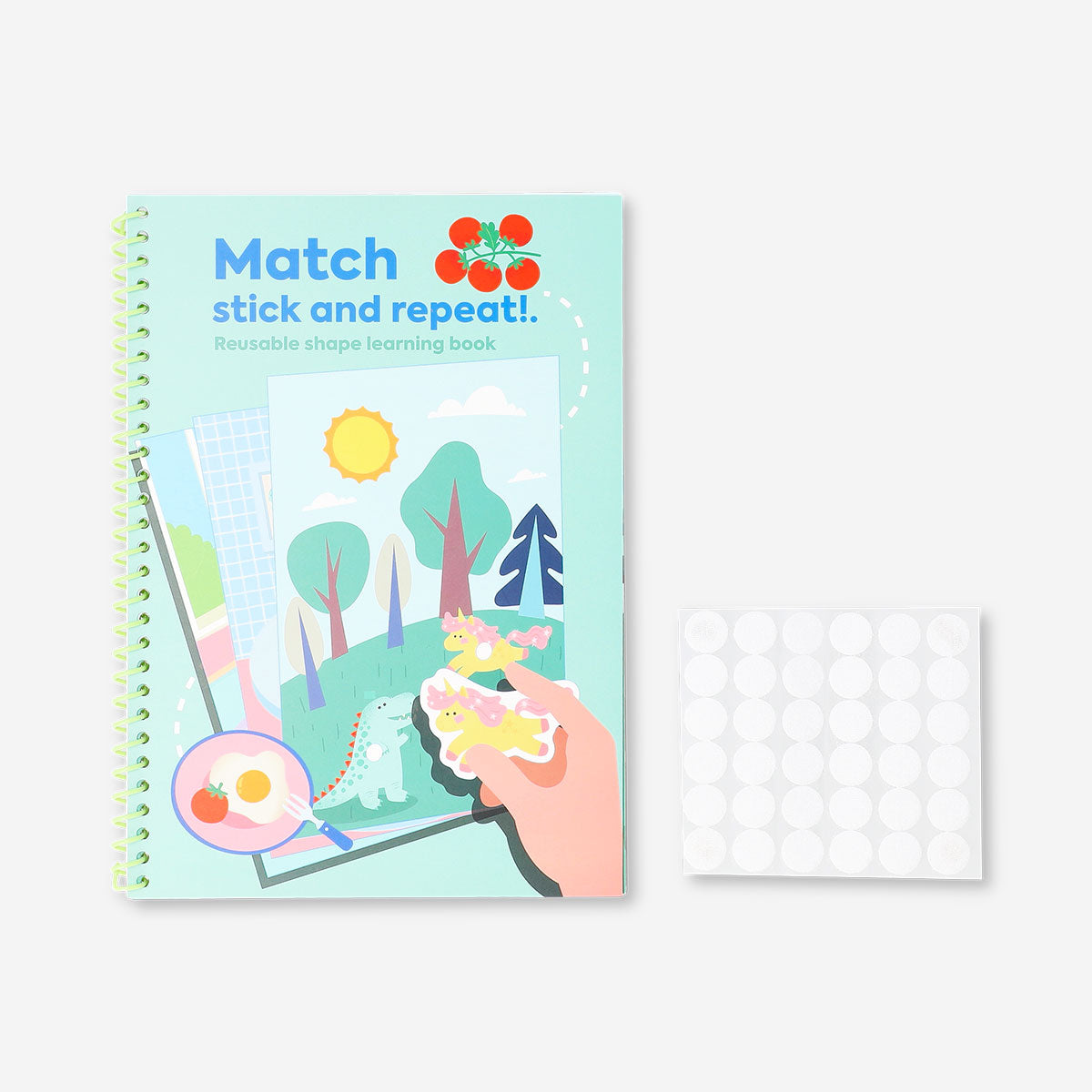 Flying Tiger Copenhagen activity book titled "Match the Shape" featuring colorful shape matching puzzles for kids.