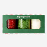 Colorful sugar sprinkle mix in red, white, and green from Flying Tiger Copenhagen, ideal for decorating baked goods and desserts.