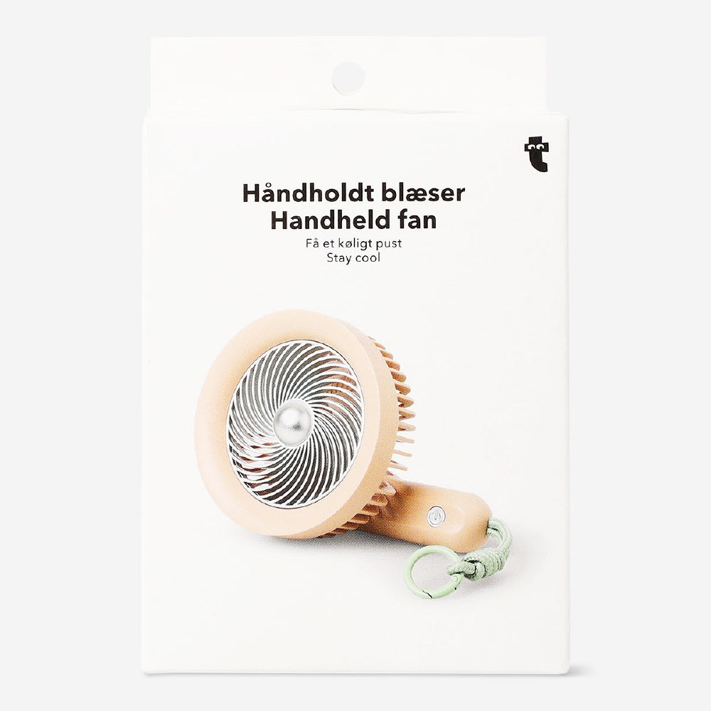 Handheld fan with strap - Beige and silver