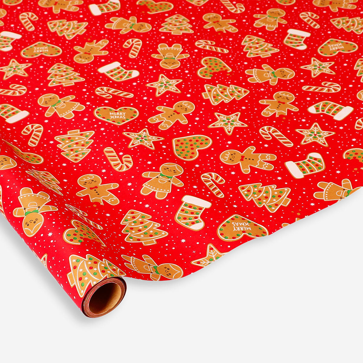 Office craft wrapping paper featuring gingerbread cookies, 400 cm long, by Flying Tiger Copenhagen.