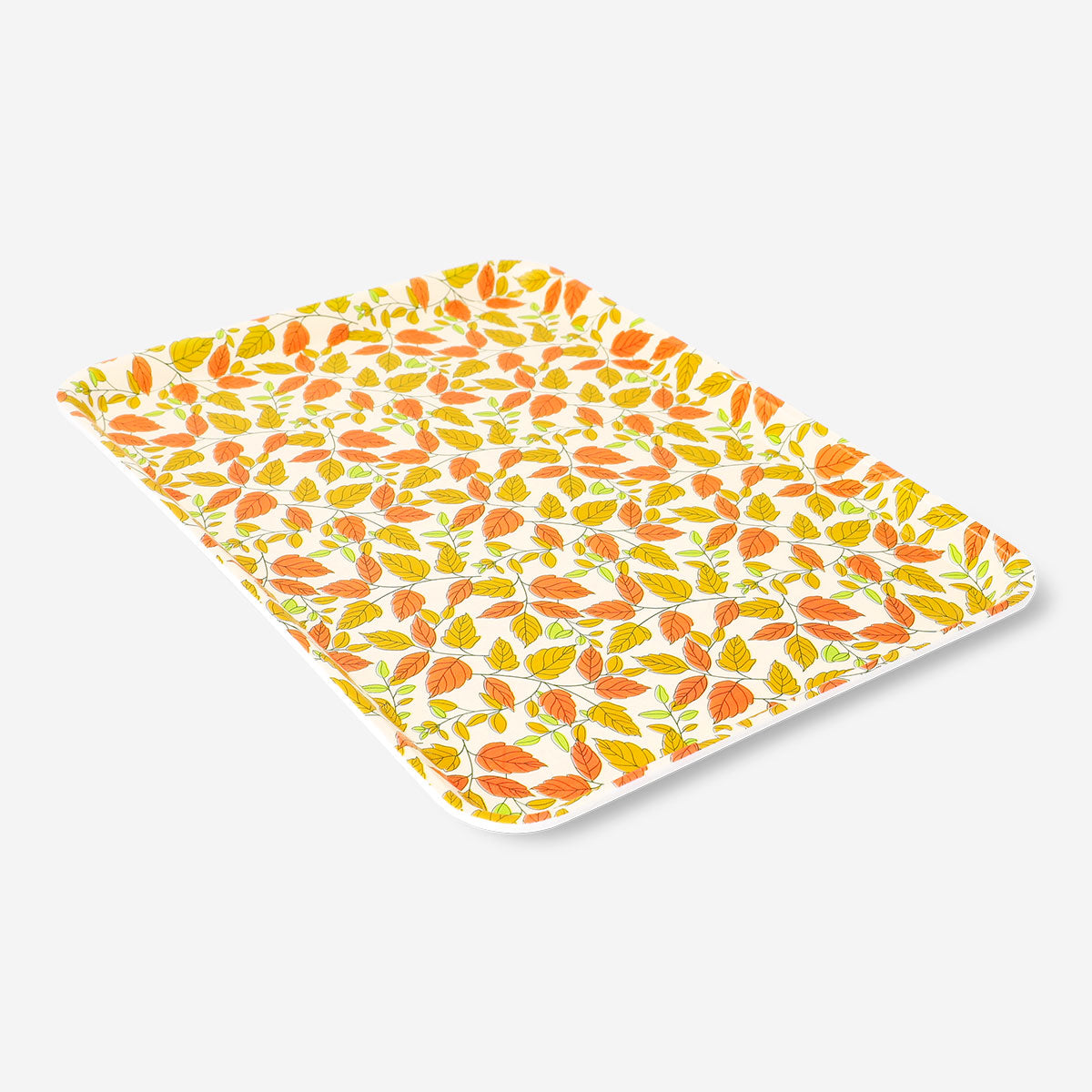 Decorative home tray with autumn leaves, 22x31 cm, from Flying Tiger Copenhagen, featuring vibrant fall-themed design.