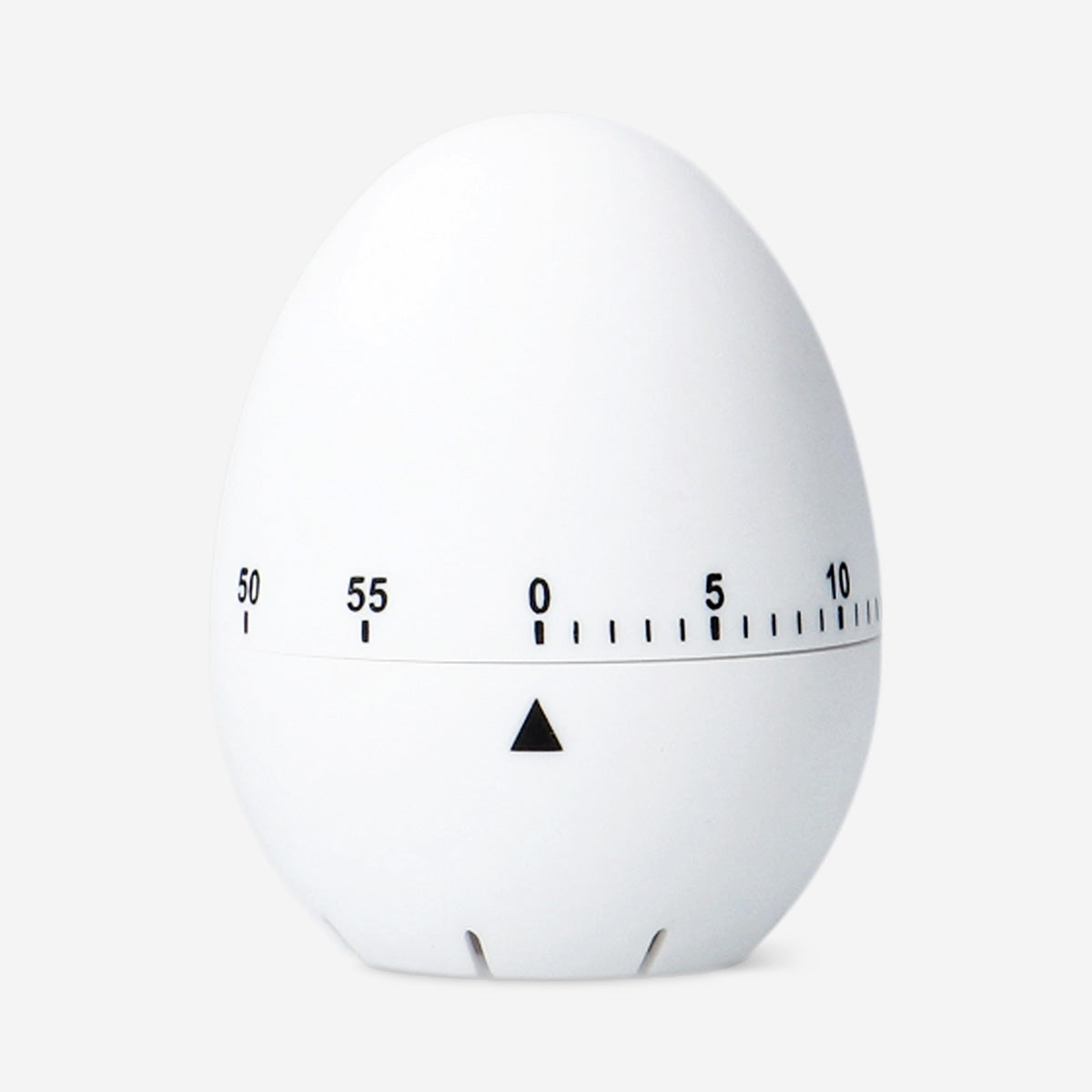 White kitchen egg timer by Flying Tiger Copenhagen, showing a round, minimalist design with dial and timer markings.