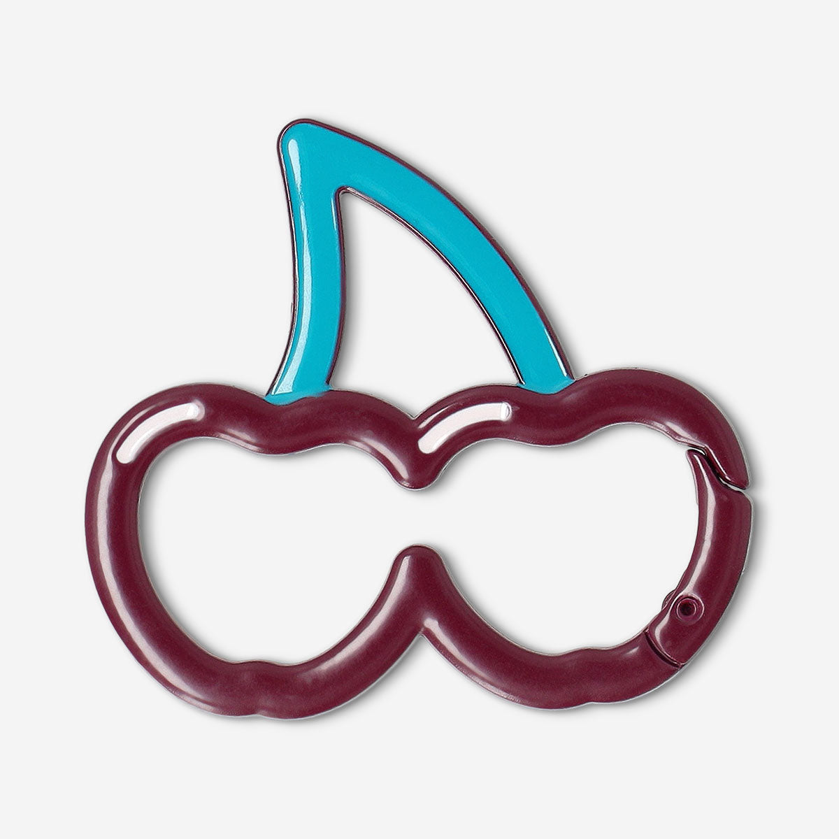 Cherry textile carabiner by Flying Tiger Copenhagen, lightweight metal clip with red cherry design for keychains or accessories.