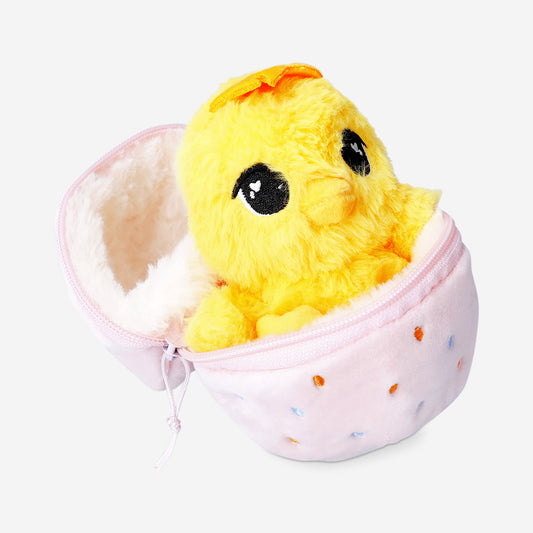 Plush chicken in pink Easter egg