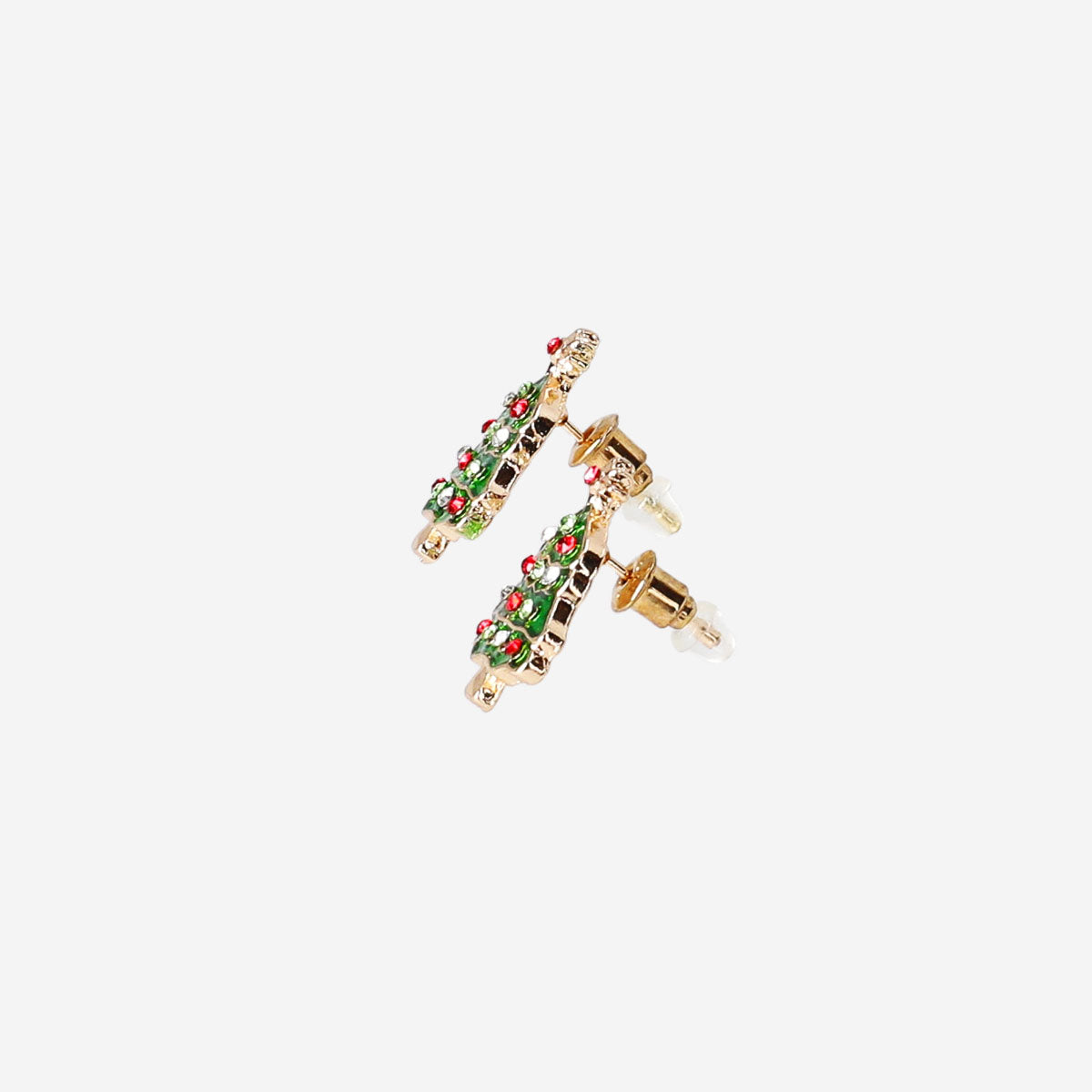Textile Christmas tree ear studs by Flying Tiger Copenhagen featuring festive holiday design and silver-tone backing.