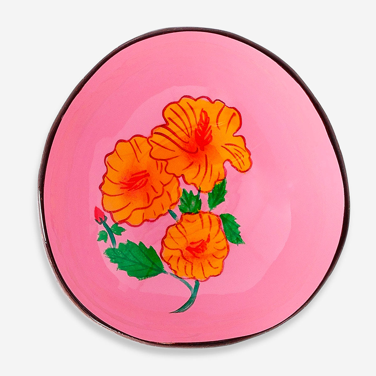 Decorative 13cm coconut bowl with hand-painted flower design, ideal for home decor, by Flying Tiger Copenhagen