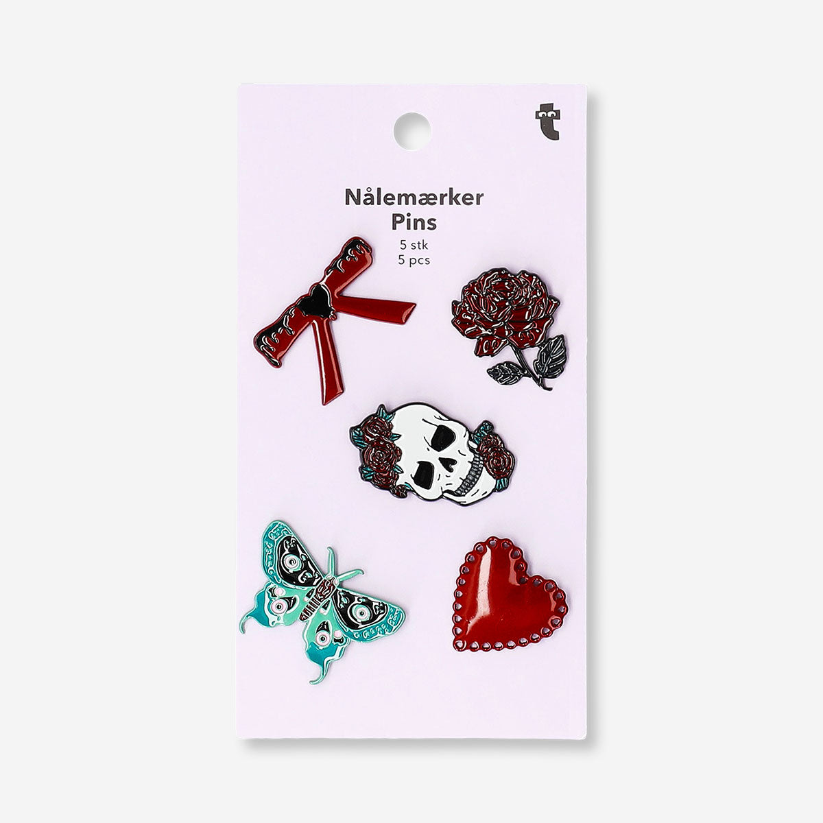 Set of five Gothic textile pins with intricate designs, perfect for clothing or accessories, by Flying Tiger Copenhagen.