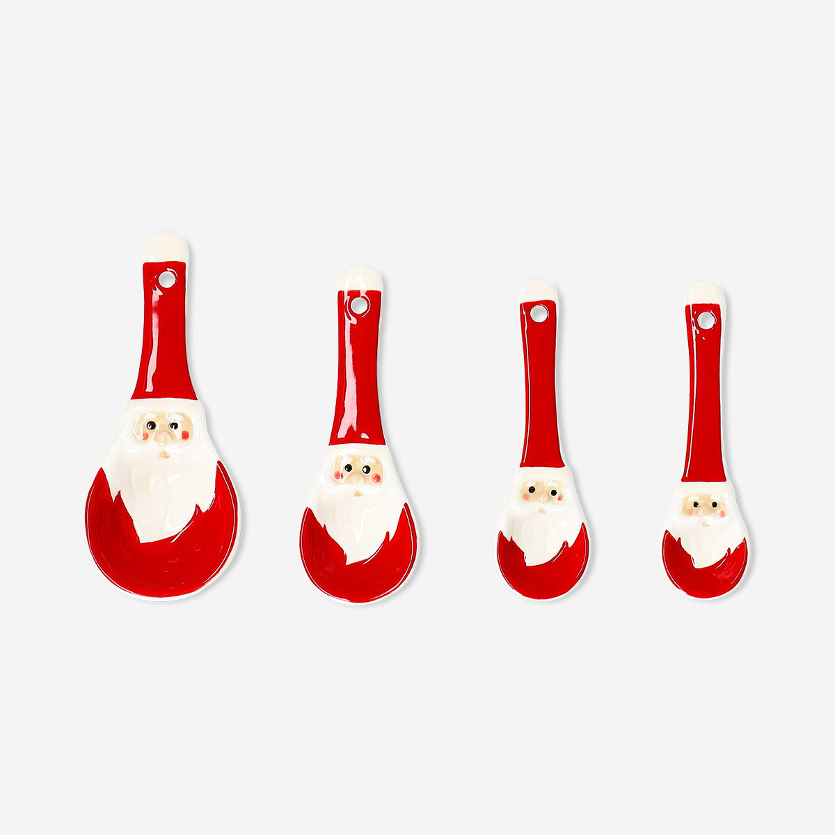 Set of four ceramic Santa measuring spoons from Flying Tiger Copenhagen, ideal for kitchen baking and cooking.