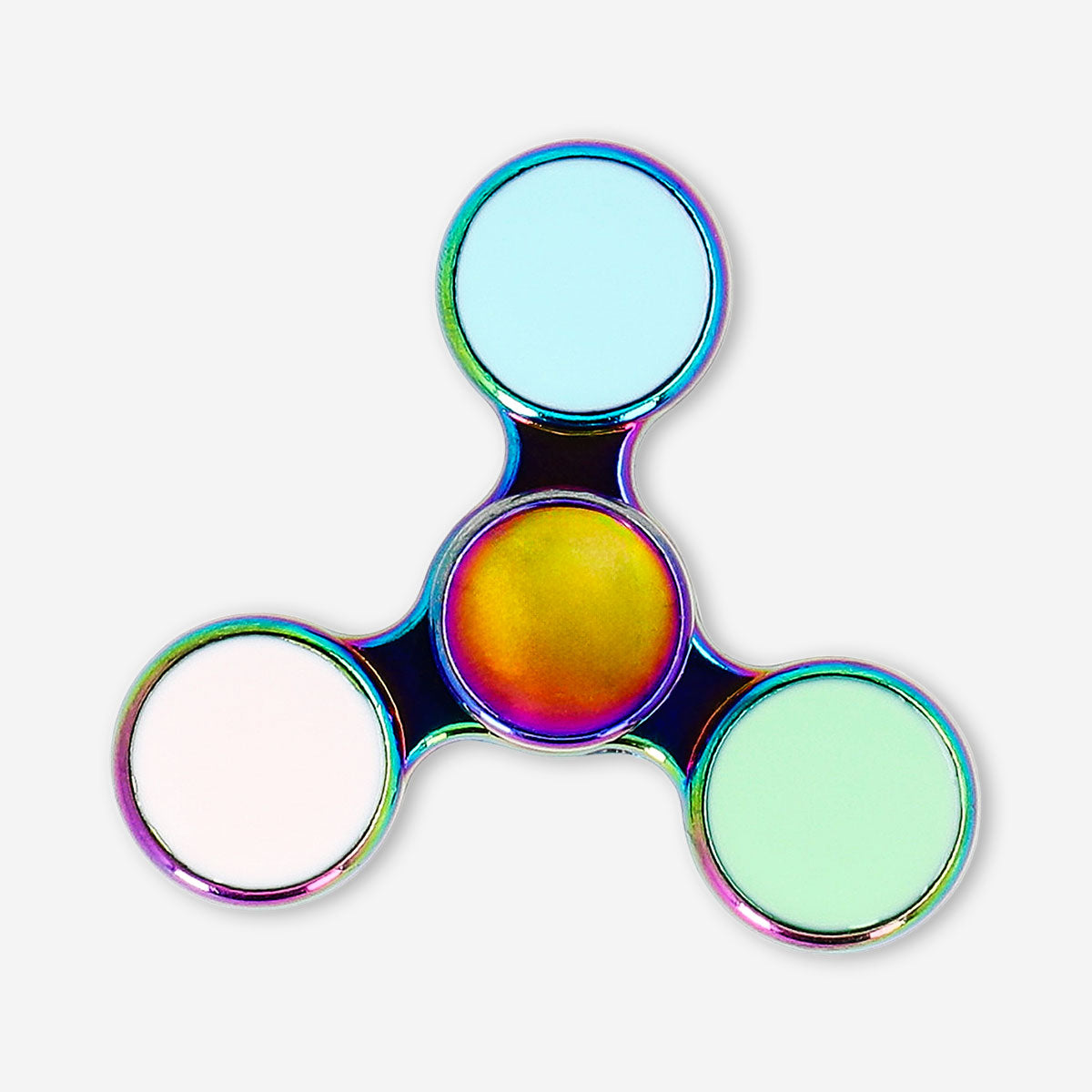 Metallic Flying Tiger Copenhagen fidget spinner gadget with three spinning arms on a white background.