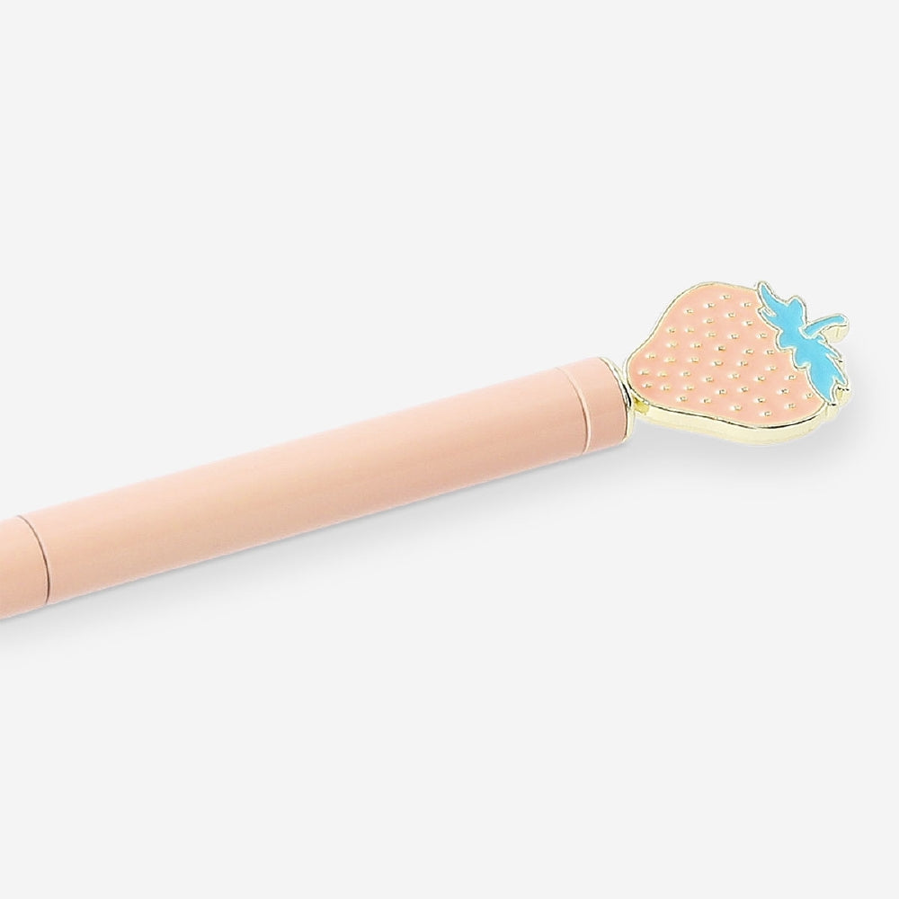 Black ink ballpoint pen with strawberry design from Flying Tiger Copenhagen, ideal for office use.