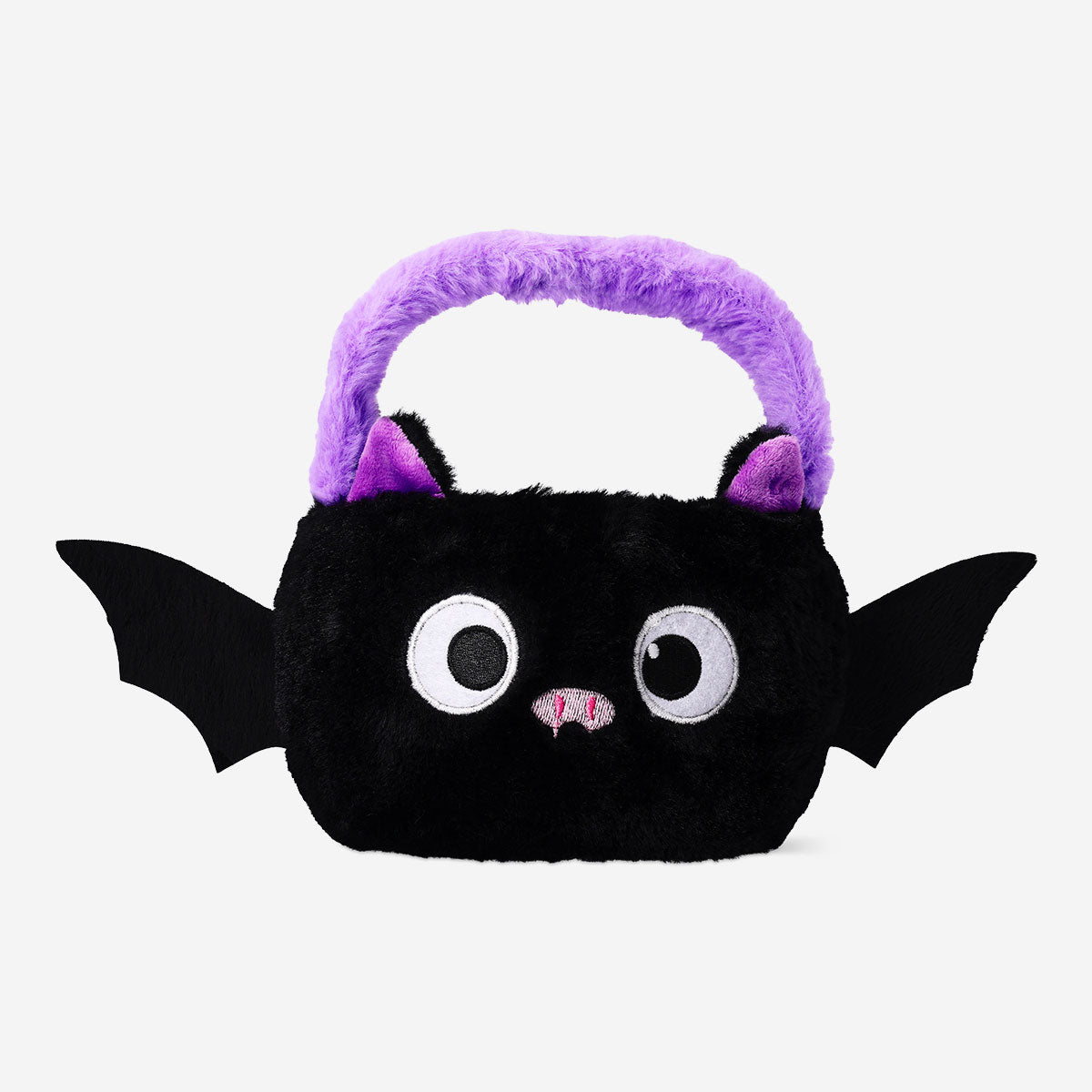 Flying Tiger Copenhagen fluffy bat trick or treat bucket for Halloween, featuring a soft, plush bat design perfect for parties.