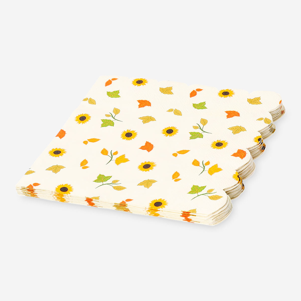 Set of 16 Flying Tiger Copenhagen autumn print party napkins with scalloped edges, perfect for festive gatherings.