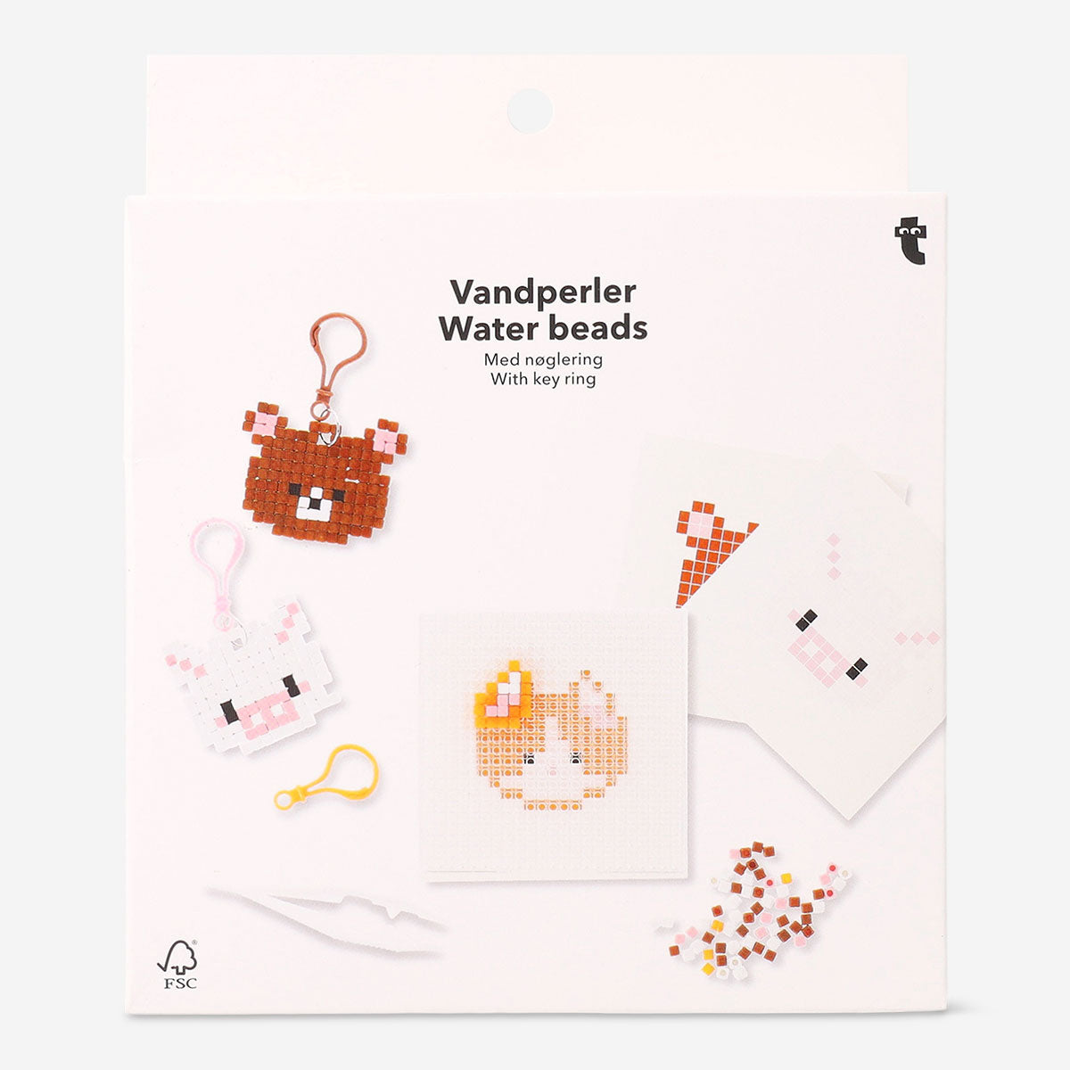 Water beads kit with colorful water beads and keyrings from Flying Tiger Copenhagen, perfect for crafting and sensory play.