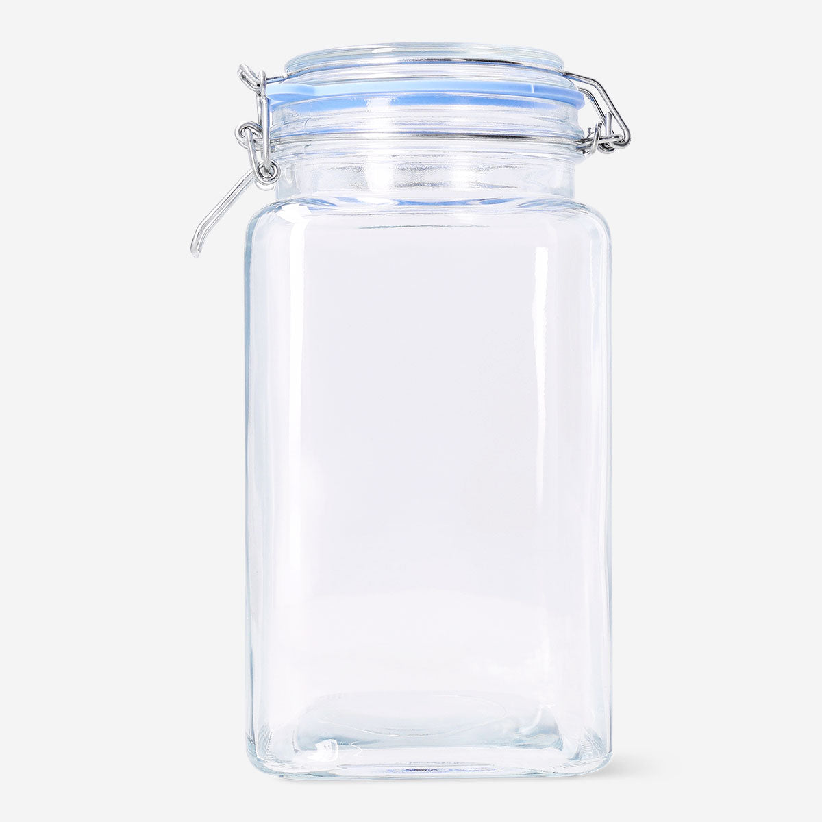 Flying Tiger Copenhagen square glass storage jar, 1.6 L, with clear glass and airtight lid