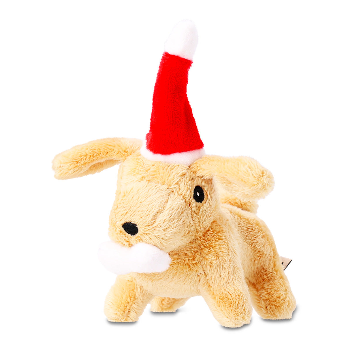 Soft plush dog toy with a festive Christmas hat from Flying Tiger Copenhagen, perfect for holiday cuddles and play.