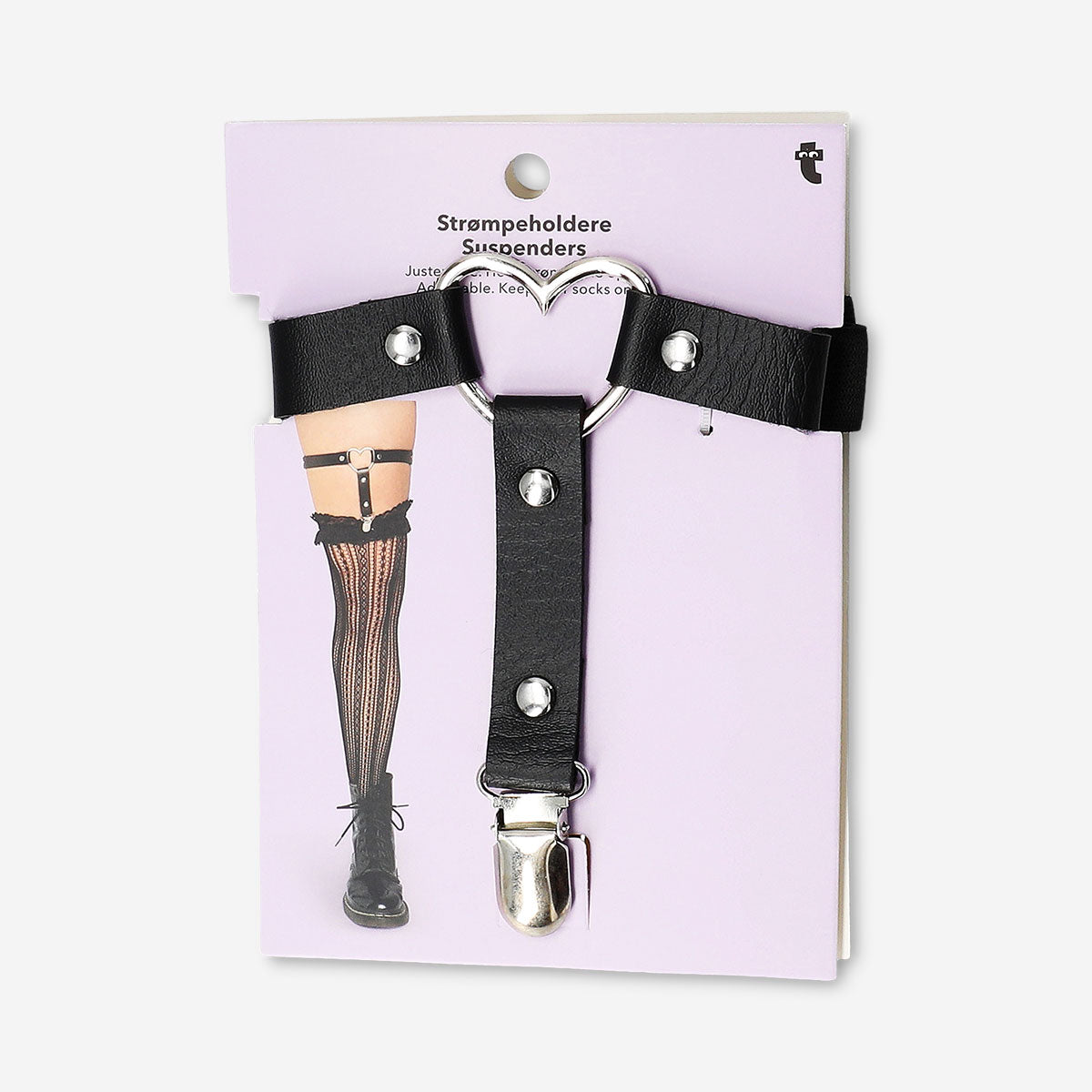 Two pairs of black adjustable textile suspenders with metal clasps from Flying Tiger Copenhagen, displayed flat.