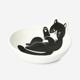 White ceramic kitchen bowl with a cute cat design, 10 cm diameter, from Flying Tiger Copenhagen.