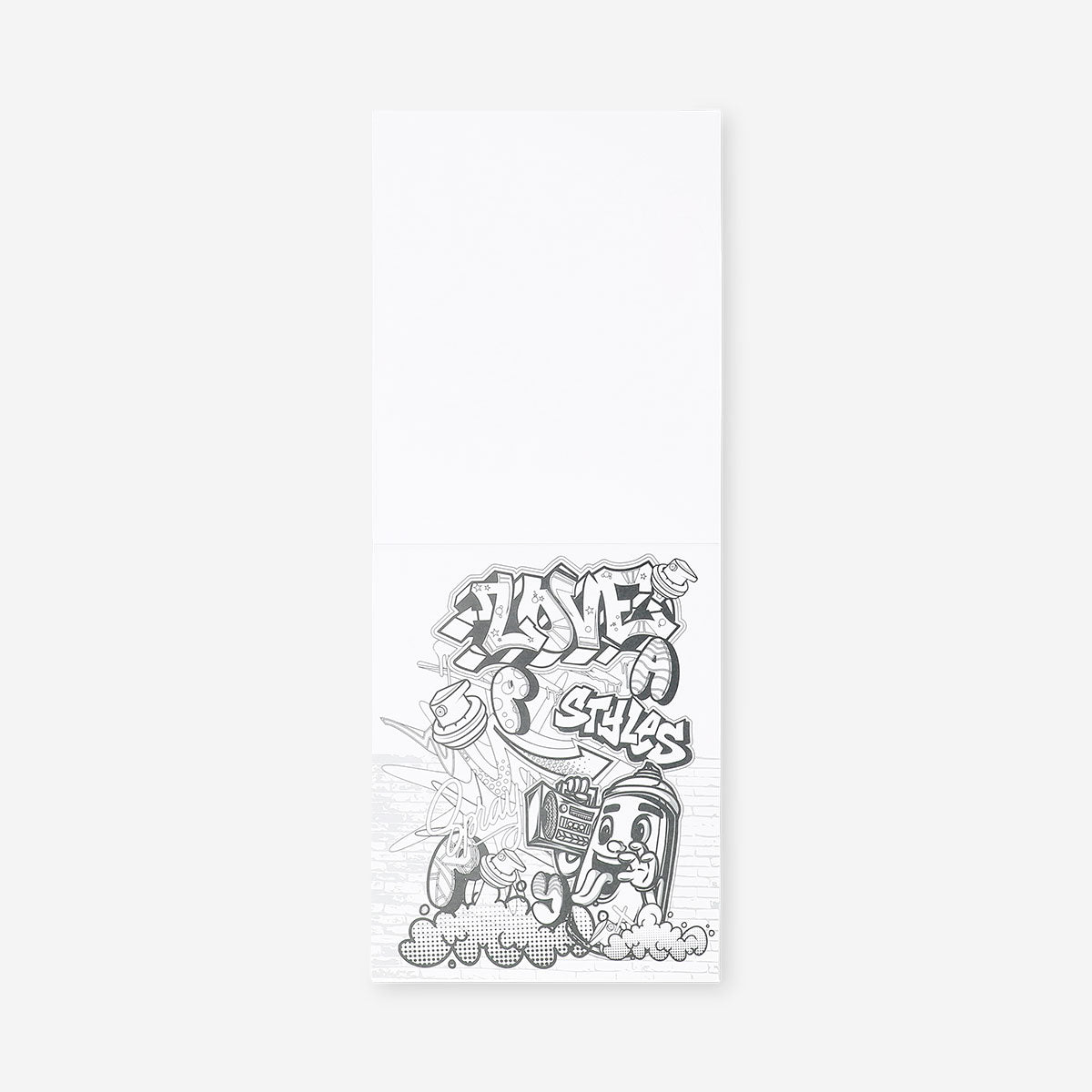 Coloring book titled Graffiti, a hobby activity by Flying Tiger Copenhagen, featuring vibrant graffiti designs on the cover.