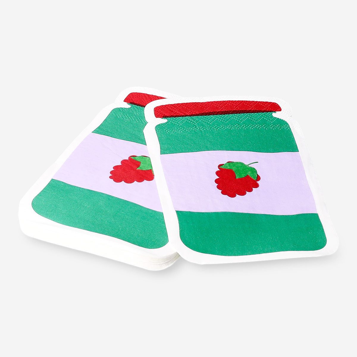 Set of 16 Flying Tiger Copenhagen jam jar-shaped party napkins with colorful printed design, ideal for festive gatherings.