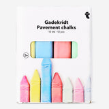 Set of 12 colorful pavement chalks for kids, Flying Tiger Copenhagen toy with vibrant sticks suitable for outdoor drawing and play.
