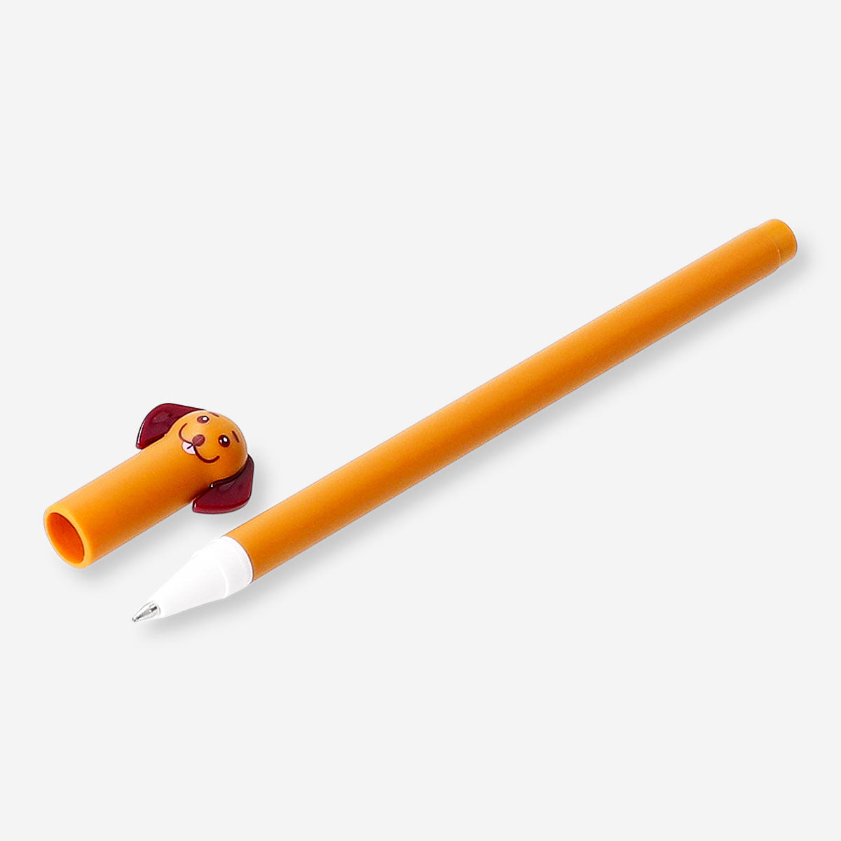 Flying Tiger Copenhagen brown sausage dog ballpoint pen, office accessory with cute dog design on a white background.