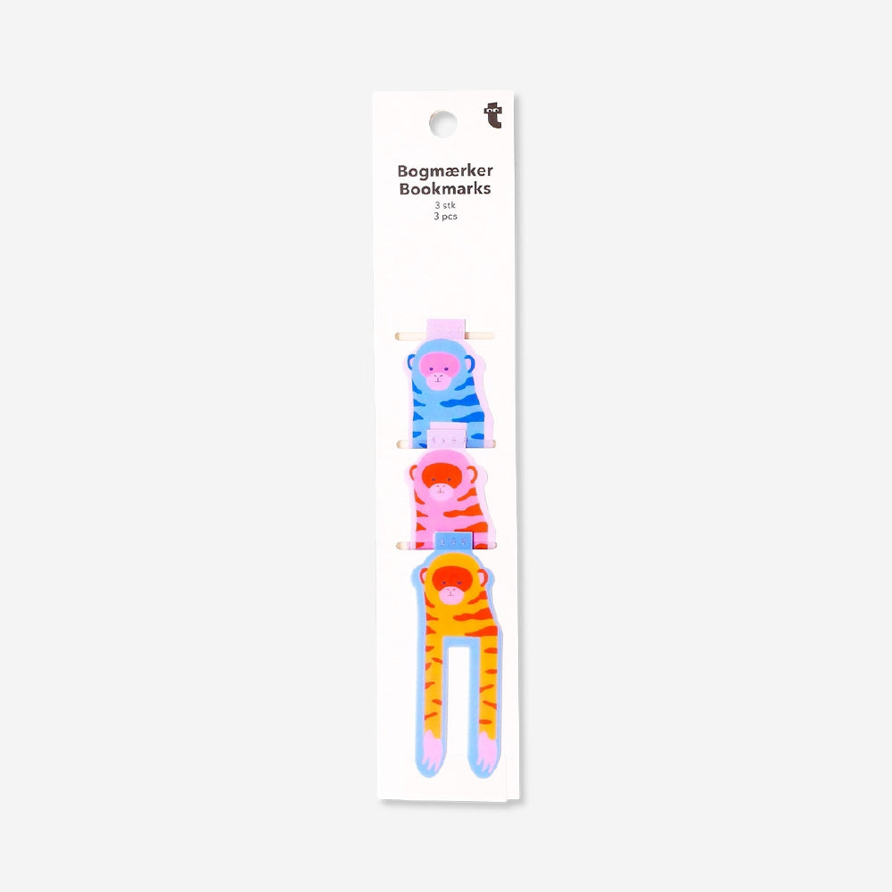 Set of three Flying Tiger Copenhagen magnetic bookmarks featuring playful monkey designs for office or reading use