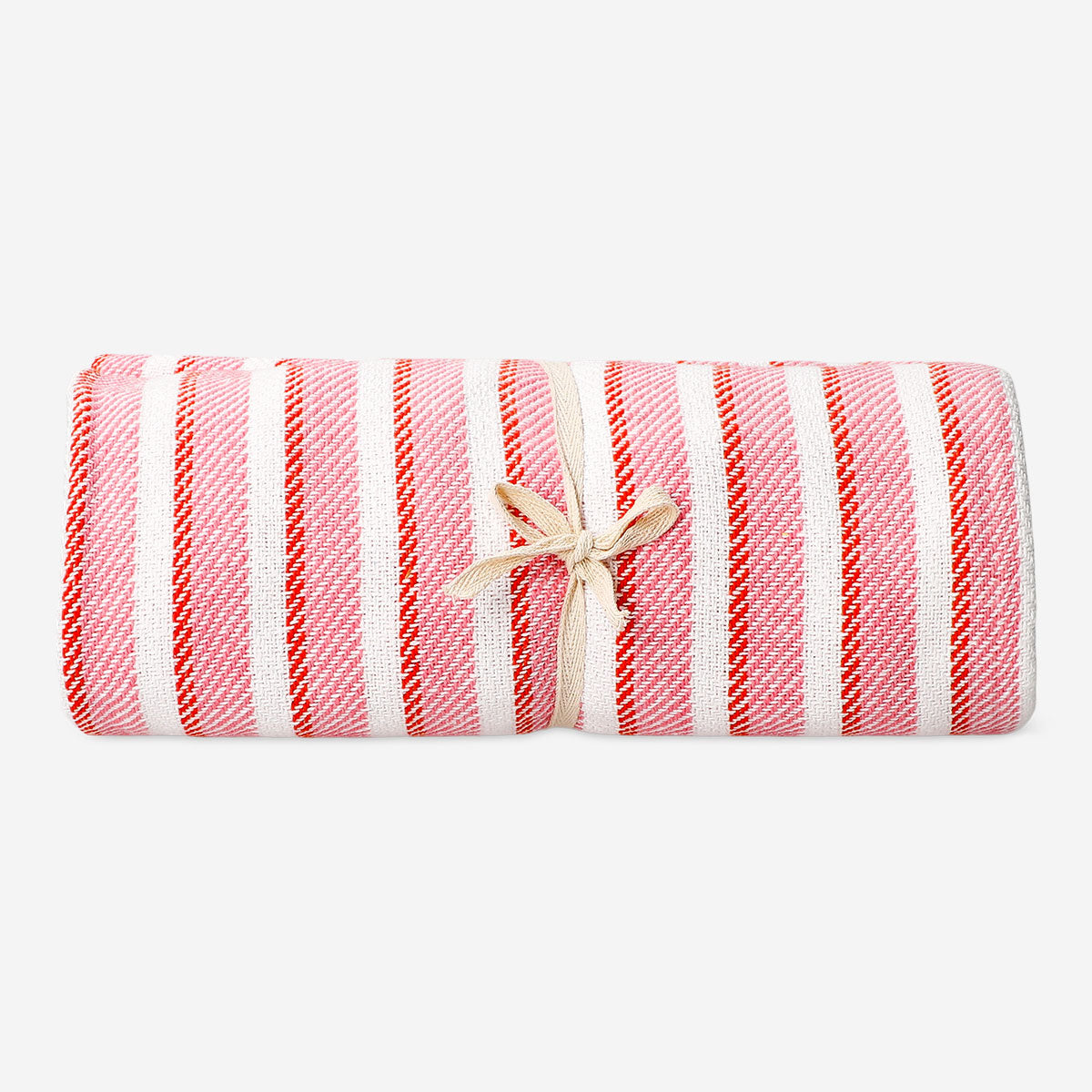 Flying Tiger Copenhagen pink striped throw blanket with fringes, 120x170 cm, cozy home decor for sofa or bed.