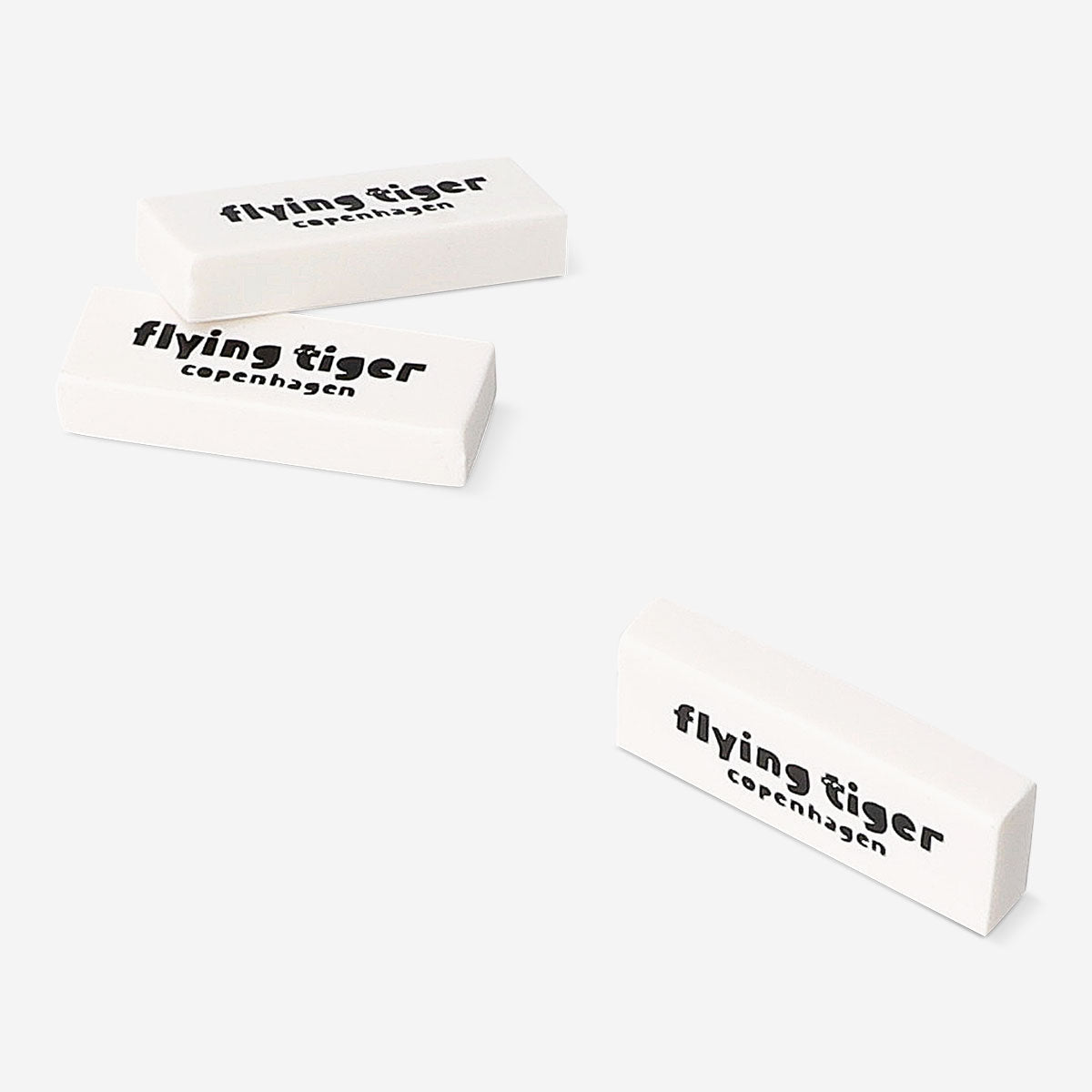 Set of three office erasers from Flying Tiger Copenhagen, colorful and compact for desk or school use.