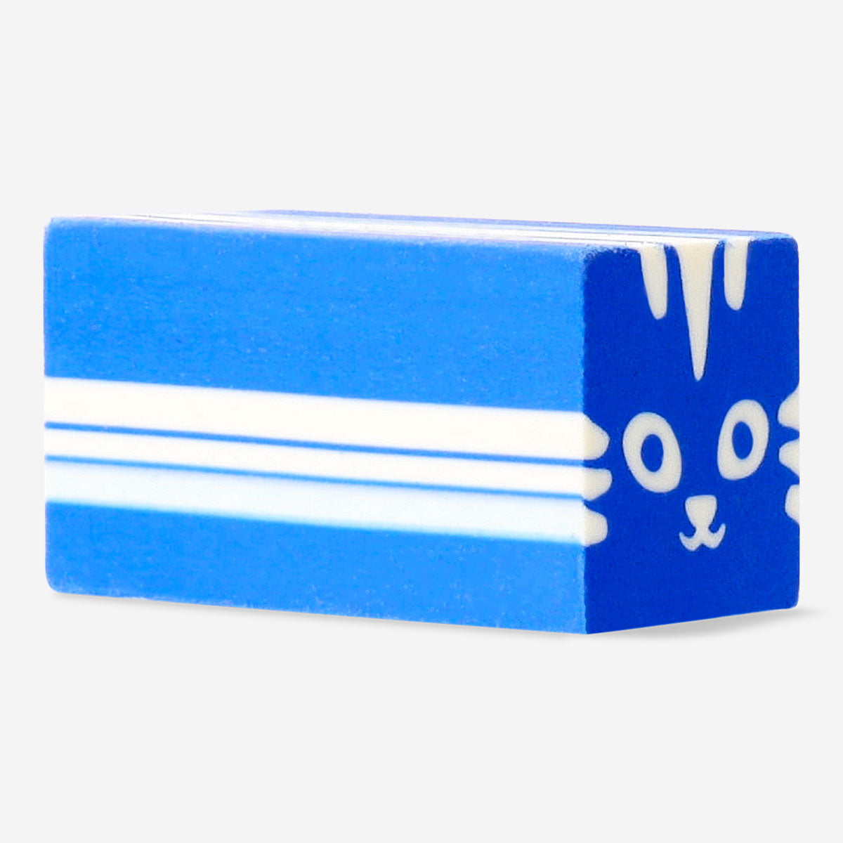Blue cat-shaped eraser for office use, branded Flying Tiger Copenhagen, shown on a white background.