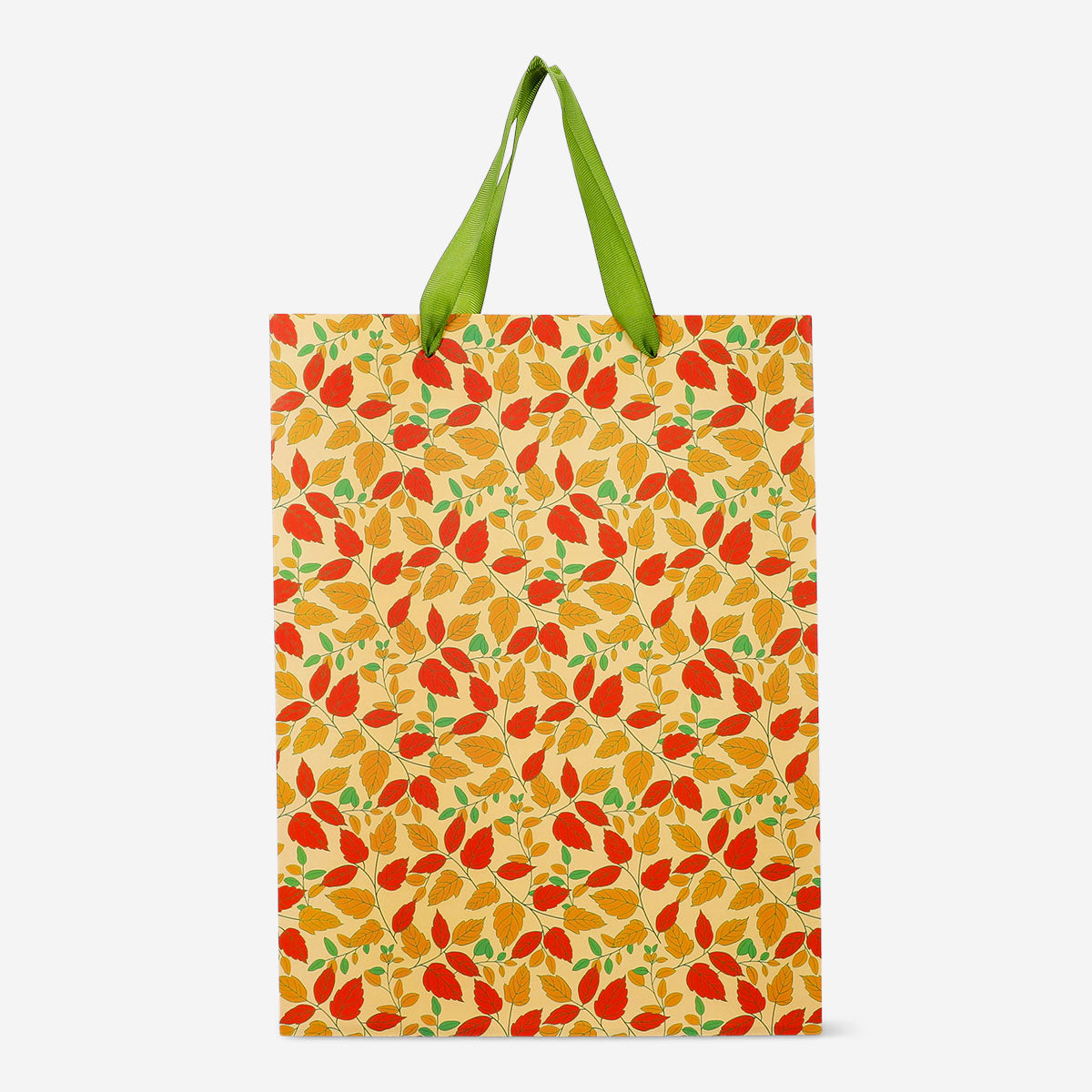 Flying Tiger Copenhagen autumn print office bag with colorful leaf design and adjustable shoulder strap.