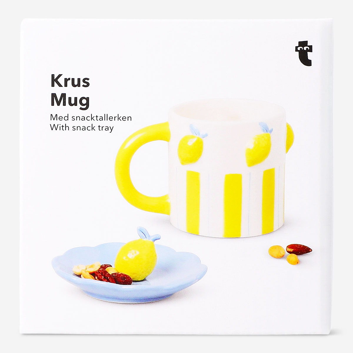 Flying Tiger Copenhagen 400ml kitchen mug with lemon design and matching snack tray, perfect for coffee or tea.