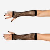 Black fishnet gloves from Flying Tiger Copenhagen, one size, showing the textured fishnet fabric and fitted design.