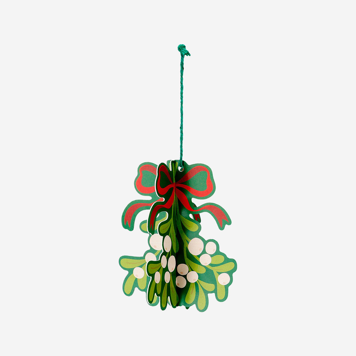 Four paper mistletoes for hanging, party decoration by Flying Tiger Copenhagen, featuring green leaves and white berries.