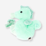 Colorful plush seahorse toy with a small fry, soft and cuddly, by Flying Tiger Copenhagen, perfect for children.