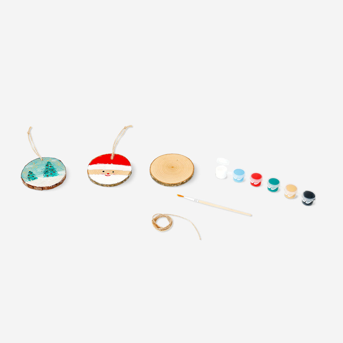 Set of three DIY wooden ornaments for crafting, featuring natural wood finish and simple shapes, ideal for hobby and holiday decorating.