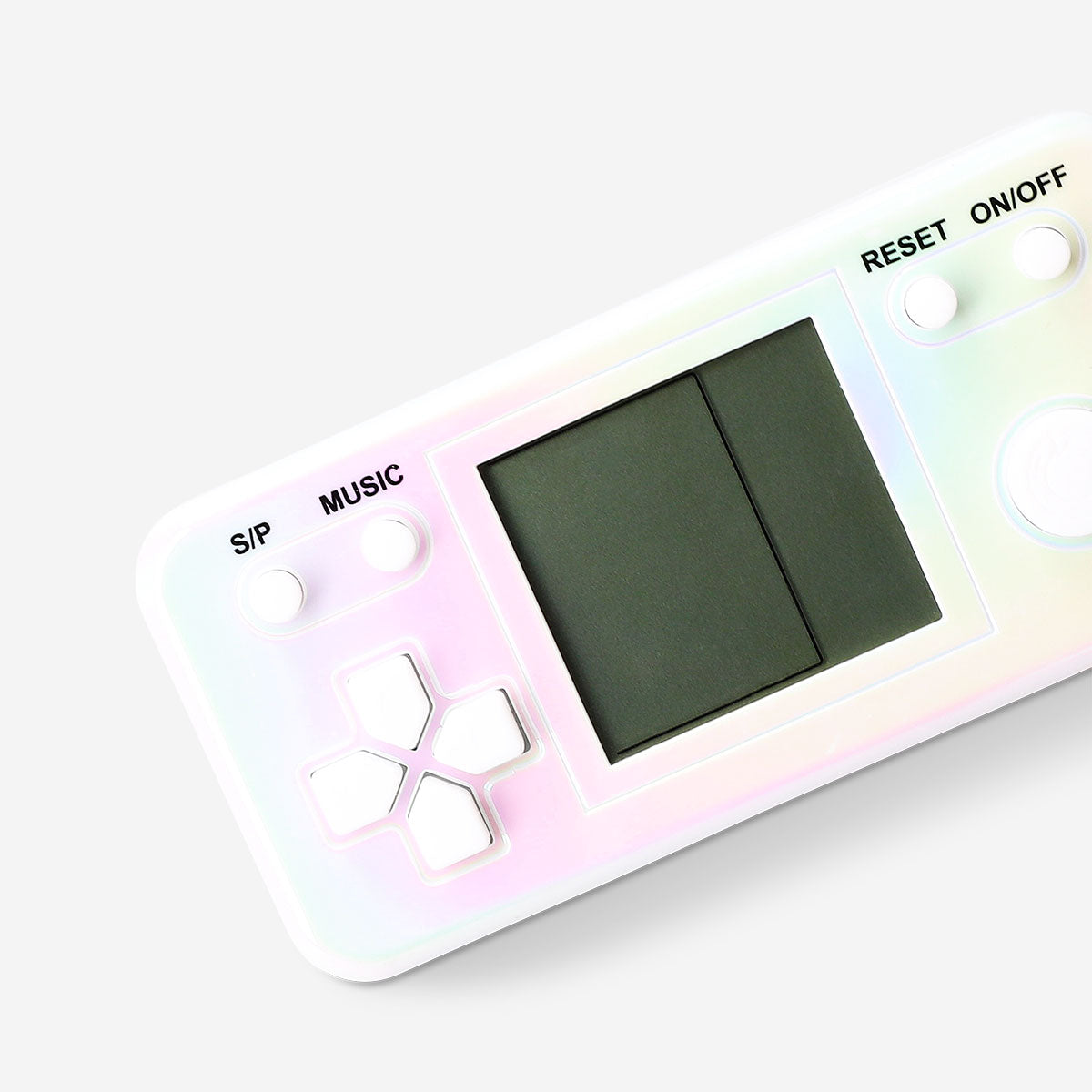 Flying Tiger Copenhagen gadget game console with multiple game cartridges, showcasing a compact electronic entertainment device.