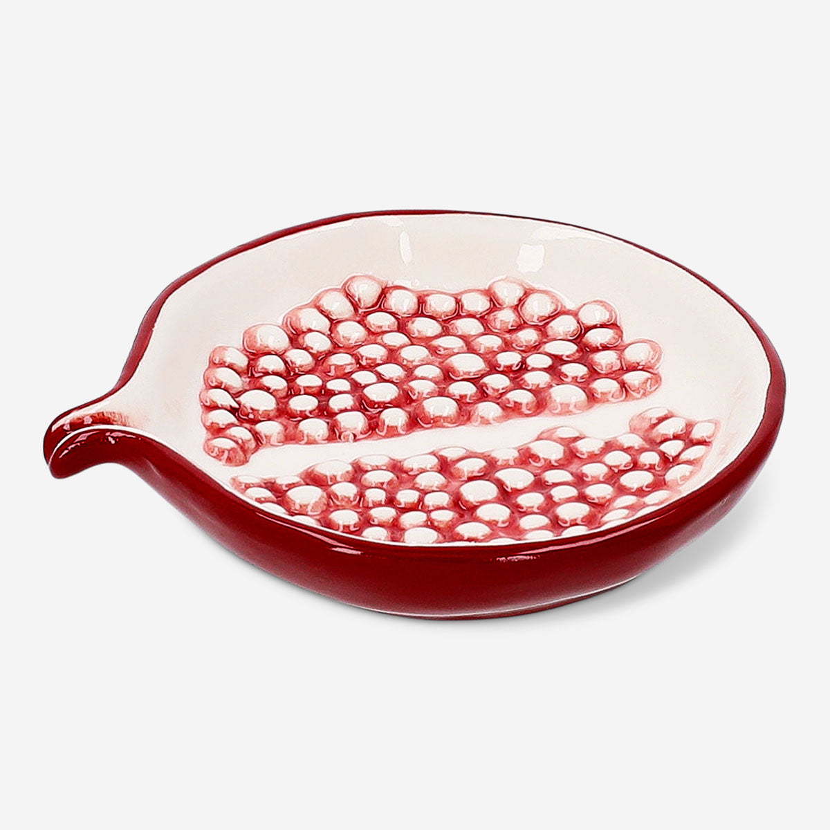 Flying Tiger Copenhagen pomegranate dish, 12 cm ceramic kitchenware with detailed pomegranate design on white background.