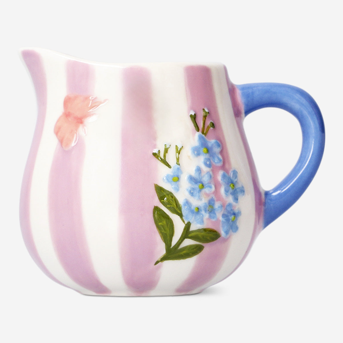 Pink floral milk jug with stripes - 120 ml