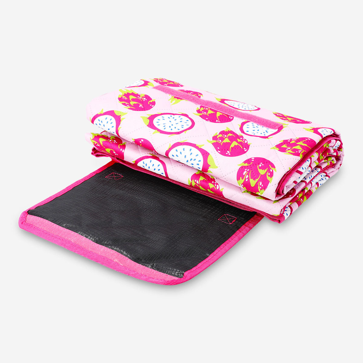 Picnic blanket with dragon fruit print and carrying strap, 170x90 cm, from Flying Tiger Copenhagen, suitable for outdoor use.