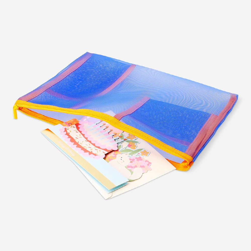 A4 mesh office pouch by Flying Tiger Copenhagen, transparent with zip closure, ideal for organizing papers and stationery.